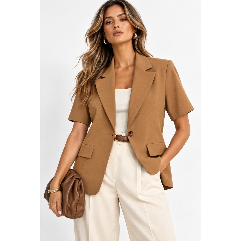 Montgomery Post Margo Short Sleeve Blazer Tan Brown XL NWT